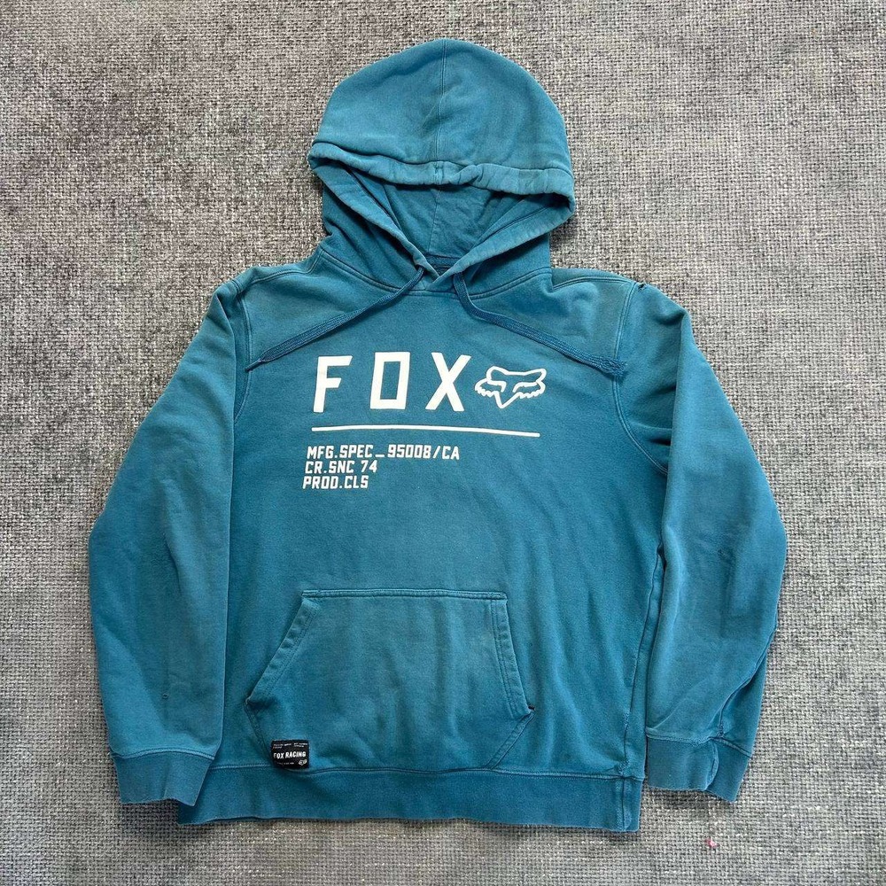 Fox Racing Hoodie Mens Large Teal Blue Pullover Logo Skate Streetwear 0803